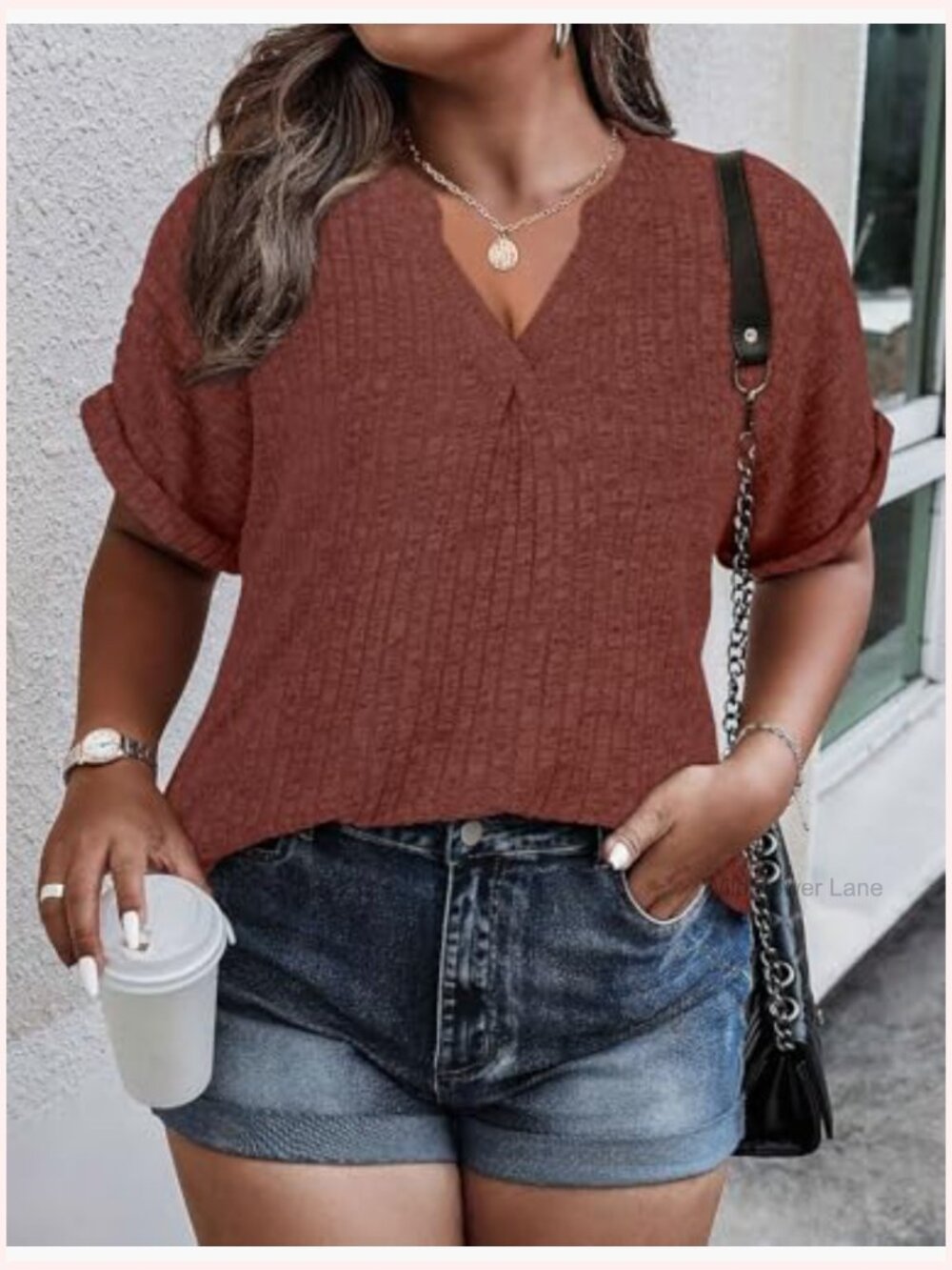 Plus Size V Neck Short Sleeve Tunic Blouse Flowy Soft Top - Picture 4 of 7